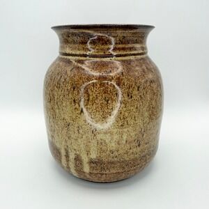 Studio Pottery Signed Thrown Speckled Brown Stoneware Vase 6.25" Cottage Rustic